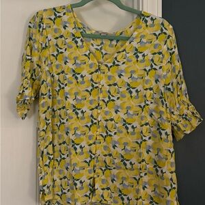 LOFT Yellow and Green Floral Blouse